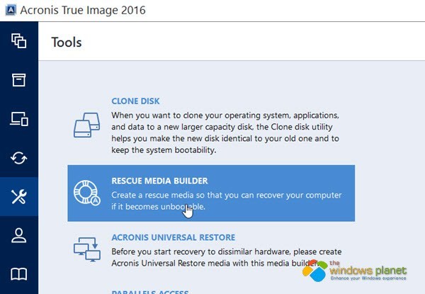 acronis true image rescue media builder